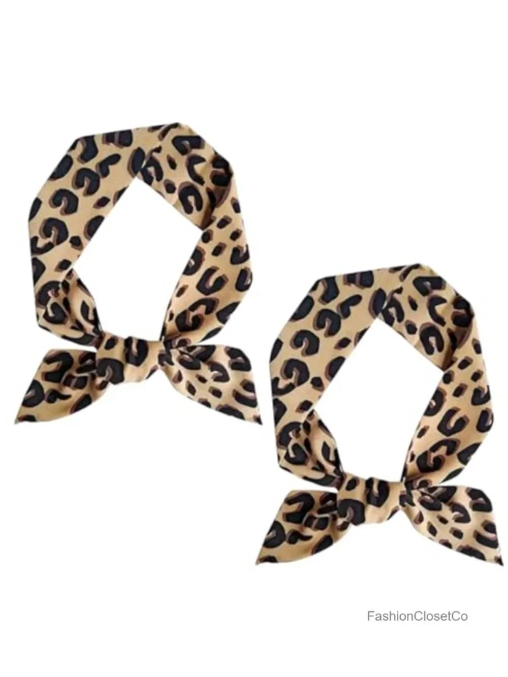 Set of 2 Leopard Print Neck Scarf Hair Accessory Purse Scarf Chiffon